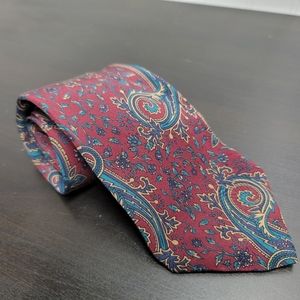 Savile Row Vintage 100% Pure Silk Made in Italy Red Paisley Tie AS IS